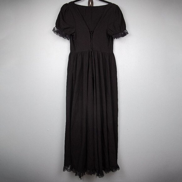 Scarlet Darkness black lace trim drawstring black dress-L - Picture 8 of 8